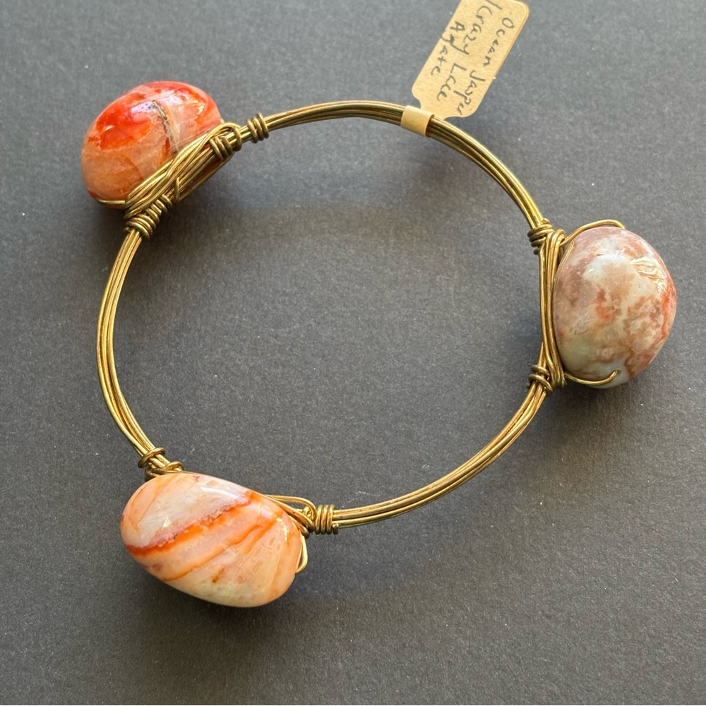 Ocean Jasper Crazy Lace Agate Wire Wrapped Bracelet | 7.5 IN - Picture 7 of 8
